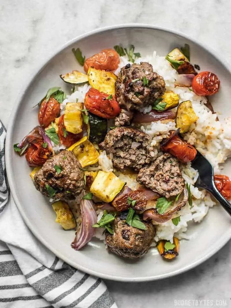 Image of Beef Kofta Meatballs with Roasted Vegetables recipe