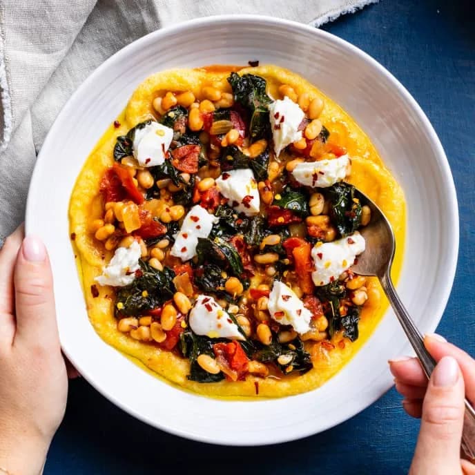 Image of Spicy Polenta with White Beans and Kale recipe