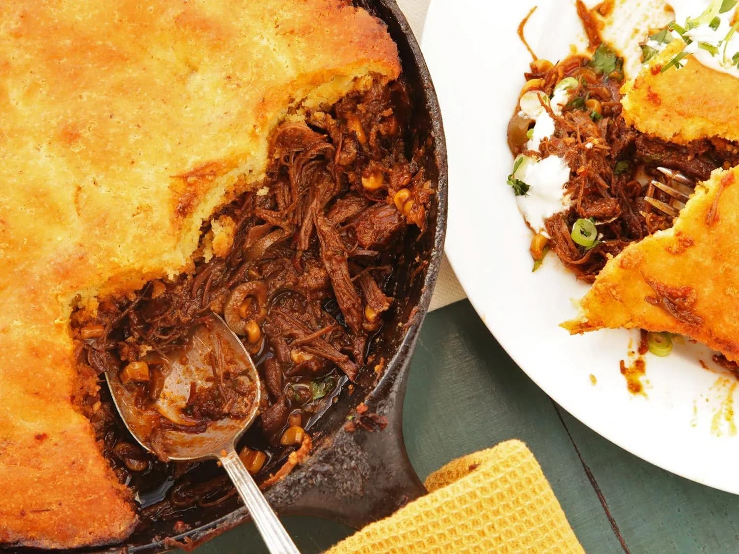 Image of Tamale Pie With Braised Skirt Steak, Charred Corn, and Brown Butter Cornbread Crust recipe